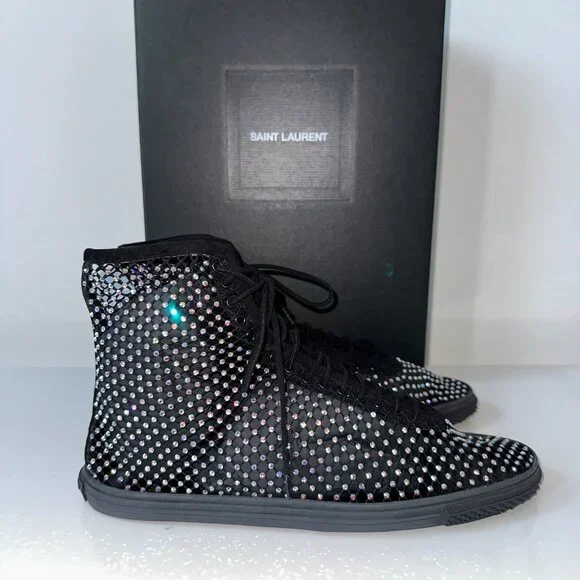 Saint Laurent Rhinestone High-Top Sneakers Black EU 38 New - Picture 4 of 8
